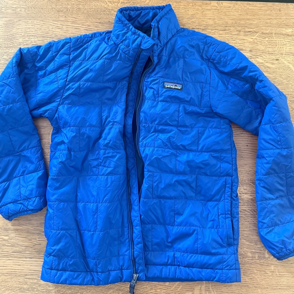 Patagonia Boys Nano Puff Jacket - Kids Bright Blue Puffer coat SIZE L